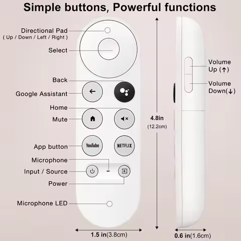 The voice remote control is compatible with Google Chromecast 4k Snow