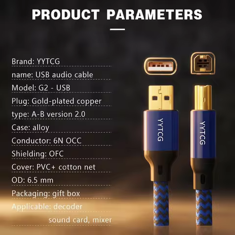 YYTCG Hifi USB Cable DAC A-B A-C A-A C-B C-C Alpha 6N OCC Digital AB Audio A to B high-end Type A to
