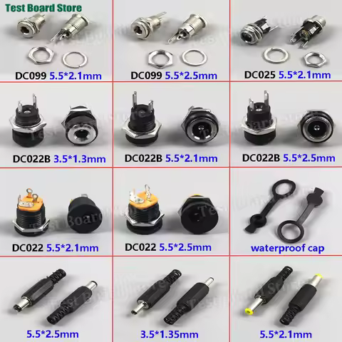 10PCS DC022B DC099 DC025 5.5 x 2.1mm 5.5*2.5MM DC Power Jack Supply Socket 3.5x1.3 DC Female Panel M