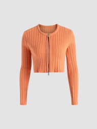 Cider Orange Knitted Zip Up Crop Top | Knitwear Sale