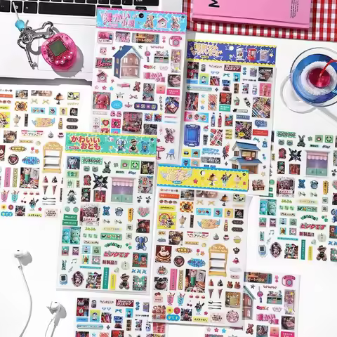 1 Sheet Glitter Scrapbook Journaling Sticker Retro Y2K Cartoon Cake Dessert Stationery Sticker DIY D