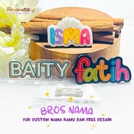 NAMETAG BROSS/PIN CUSTOM NAME FREE DESIGN Pin Tudung Brooch Tudung