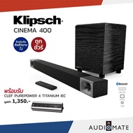 KLIPSCH CINEMA 400 SOUNDBAR + WIRELESS SUBWOOFER 400W 2.1 CHANNEL / ลําโพงซาวบาร์ 2.1 Channel+ ซัฟวูฟเฟอร์ไร้สาย / รับประกัน 1 ปีศูนย์ Sound Replublic / AUDIOMATE