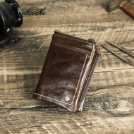 Genuine Leather Men Bifold Wallet RFID Card Holder with Anti-lost Airtag Design Wallet Zipper Male Clutch Coin Purse