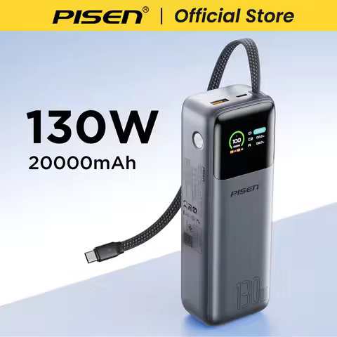 PISEN 130W Power Bank With Fast Charging USB-C Cable 20000mAh PD3.0 Powerbank for Laptop Notebook iP