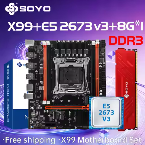 SOYO X99 DDR3 Motherboard Set with xeon Intel LGA2011-3 E5 2673 V3 CPU RAM Memoria DDR3 8G*1 PC game