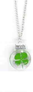 Dried Leaves Lucky 4-Leaf Clover Dandelion Pendant Necklace St. Patrick's Day Square Round Glass Lov