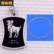 Aries - Aries stainless steel pendant with white stainless steel chain necklace + white stainless st