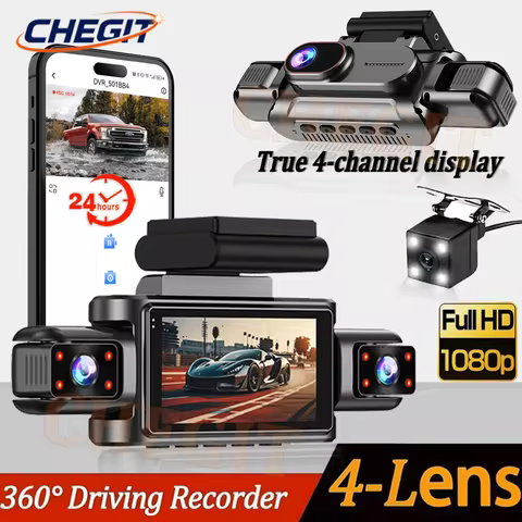 New Car Dash Cam 3/4 Channel 1080P Black Box DVR Night Vision 24H Parking Monitor 360° with WiFi Das