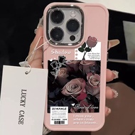 Fashion Rose Phone Case Compatible for IPhone 15 14 13 12 11 Pro Xr X Xs Max 7 8 SE 2020 Metal Lens Protector Shockproof Soft Silicone Back Cover