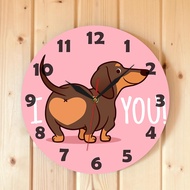 Dachshund Puppy Dog Wall Clock I Love You Heart Sausage Dog Butt Design Funny Clocks Silent Pink Hanging Watch Dog Lovers Gift