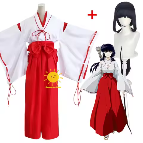Anime Kikyo Cosplay Inuyasha Cosplay Costumes Kimono Red Pants Belt Witches Kikyo Suits Wig Hallowee