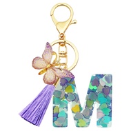MTHKD Initial Letter Keychains for Girls Women Purple Butterfly Alphabet Keychain Backpack School Ba