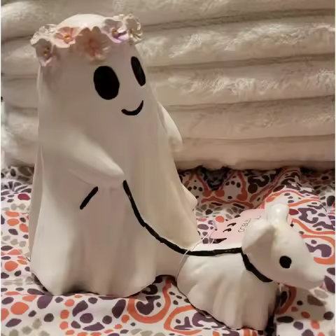 Halloween Ghost Walking Dog Statue Funny Ghost Walking His Ghost Dog Halloween Ghost Dog Statues Hal