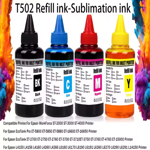 Sublimation Ink 100ML For T502 542 532 Epson EcoTank ET-2760 ET-3710 ET-3760 ET-4760 ET-5800 ET-5850