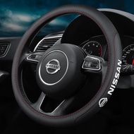 No Smell Thin Nissan Logo Leather Car Steering Wheel Cover Accessories 38cm for Almera XTrail Grand Livina Navara Serena Sylphy Juke March Terra Sunny NV200 Qashqai TIIDA KICKS