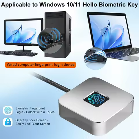 Computer Fingerprint Login Device with 1.5m USB Extension Cable Windows Hello Touch ID Fingerprint R