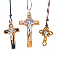 St Benedict Olive Wood Pendant Necklace Italy