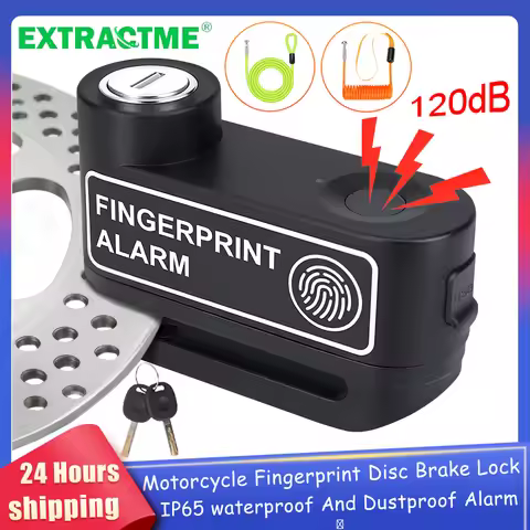 Extractme Motorcycle Fingerprint Disc Brake Lock 120dB Anti-Theft Alarm Bicycle Scooter﻿ Wheel Disk 