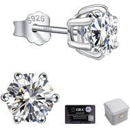 Moissanite Stud Earrings 0.3ct-1.0ct D Color VVS1 GRA 925 Sterling Silver Earrings 18K White  Plated
