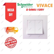 Schneider Vivace Switch 2 Gang 1 Way 2G1W 16AX 250W Suis Soket