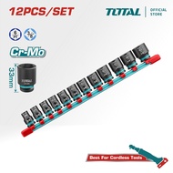 TOTAL Tools 12 Pcs Impact Socket Set (7-19mm / 33mm / Cr-Mo / Suitable for Angle Impact Driver) THTI