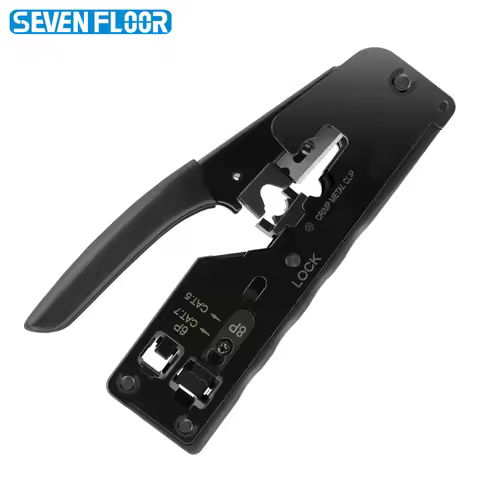 RJ45 Crimping Tool Pass Through for Cat7 Cat6 Cat5e Cable with Wire Stripper Cutter Network LAN Crim