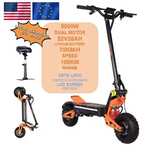 TOURSOR X5 EU USA Foldable 5000W Dual Motor Electric Scooter 11" Off-road Tyres 52V-26AH Max Speed 7