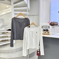 5-Button Horse Embroidered Ruffle Collar T-shirt 7144