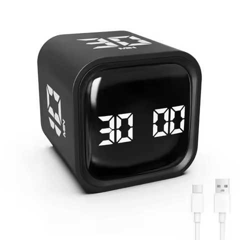 Gravity Sensing Digital Cube Timer Rotation Timing 5/10/30/60min Pomodoro Timer 3 Volume Adjustable
