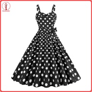 fulaide Vintage Backless Dress Women Retro Dress Women’s 50s Vintage Retro Sleeveless Polka Dot A-li