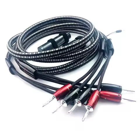 Pair K2 HiFi Audio Speaker Cable NEW 72V Battery Silver Banana or Spade Plug Bi Wire or Single Wire