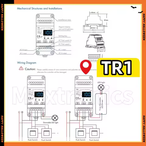 Skydance High Voltage 100-240VAC LED Triac RF + Push Dimmer TR1 Output 1CH To Dim And Switch Single 