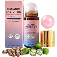 OrganicCastorOilwithRoseQuartzRollerBall,100%CastorOilOrganicColdPressedforHair,Face&BodyMoisturizin