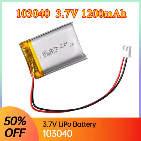 3.7V Lithium Polymer Battery 1200mAh 103040 Lipo Rechargeable Battery Pack with PH2.0 Connector 1030