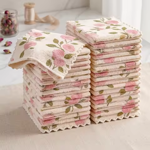 10/30 Pieces of Coral Fleece Reusable Cleaning Cloths, Super Absorbent, Quick-Drying, Soft Towels wi