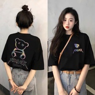 CC T-SHIRT | Harajuku BF style shiny hardness bear pattern design t-shirt | 30s Combed Cotton T-Shir