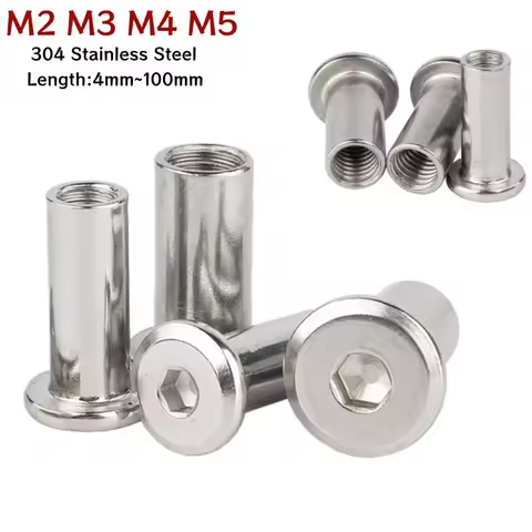 304 A2 Stainless Steel Binding Barrel Nut M2 M3 M4 M5 2mm 3mm 4mm 5mm Hex Socket Cap Furniture Rivet