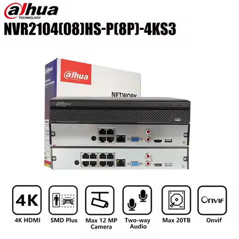Dahua 4/8CH 4K PoE NVR 1HDD Network Video Recorder Max 12MP Camera SMD Plus P2P Onvif System NVR2104