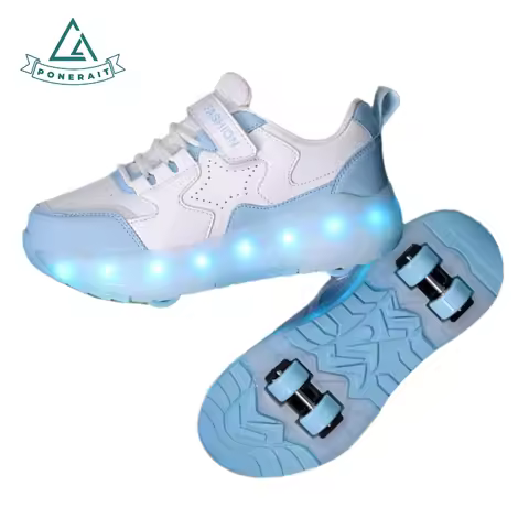 PONERAIT Girls Roller Skates with 4 Wheels Magic Strap USB Rechargeable LED Light-Up Beginner-Friend