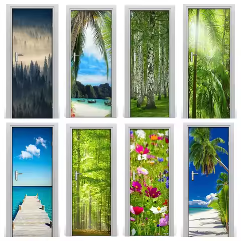 Planet Forest Door Sticker Vinyl PVC Waterproof Self Adhesive Renovation Old Door Poster Suitable fo