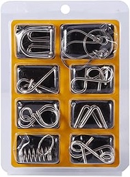 Nurnesy 8 Pieces Metal Wire Puzzle Thinking Task IQ Test Untangling Iron Connection Unlock Interlock