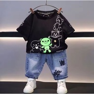 DBOX NEWEST 1-5 YEARS OLD BOYS' JEANS T-SHIRT SET WITH SCREEN PRINTED SHORT SLEEVES