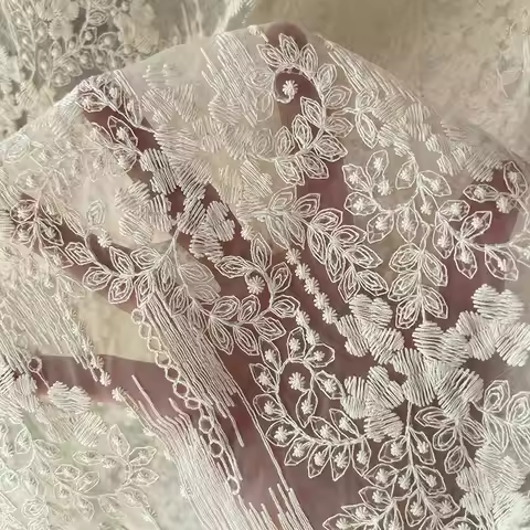 Floral Tulle Lace Embroidered Fabric Wedding Dress Clothes DIY Handmade Crafting Sewing Fabric