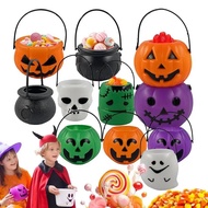 Halloween Mini Black Plastic Witches Cauldron Pumpkin Treat Bucket Candy Basket Decoration