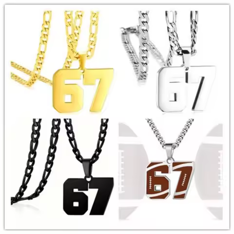 KMVEXO 67 Number Pendant Necklace Minimalist Stainless Steel Chain Necklace for Women Men Lucky Numb