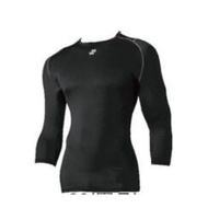 {Wild Ball Gym}-{SSK} Round Neck Three-Quarter Sleeve Tights (SCBT021L7, Black)