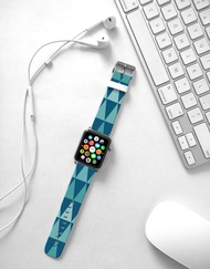 Apple Watch 真皮手錶帶, 香港原創設計師品牌 - 湖水藍幾何圖案