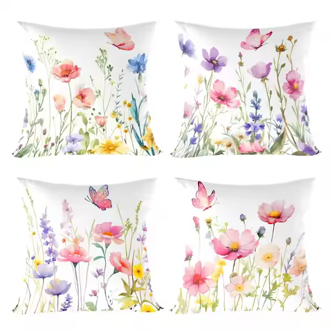 4pcs 45x45cm Vintage Wild Plant Botanical Flower Pillow Gift Home Office Decoration Bedroom Sofa Car