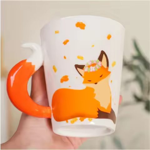 360ML Ceramic Fox Mug Creative Fox Tail Handle Water Cup Cartoon Animal Coffee Breakfast Milk Mug Ho